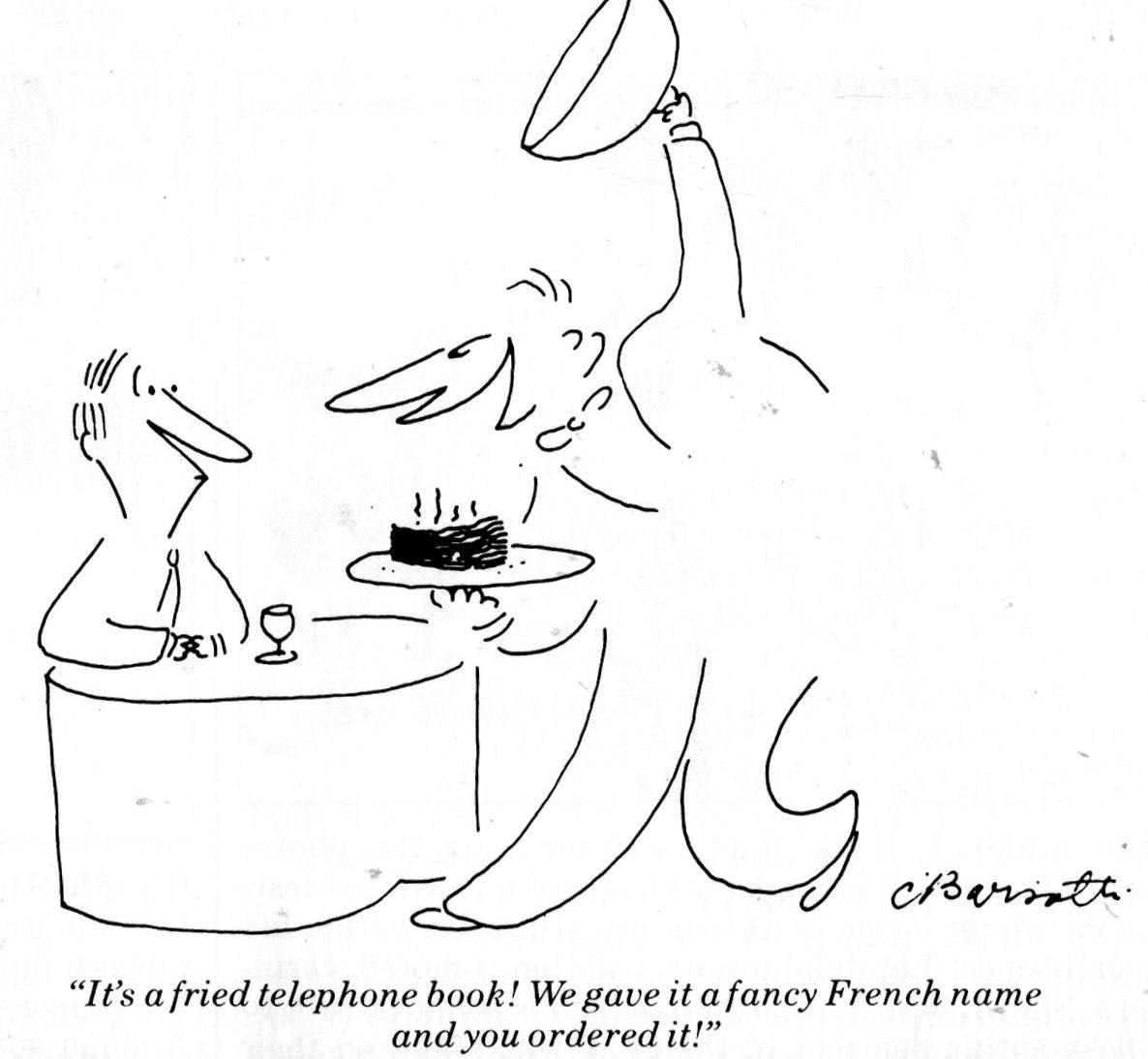 Fried telephone book cartoon